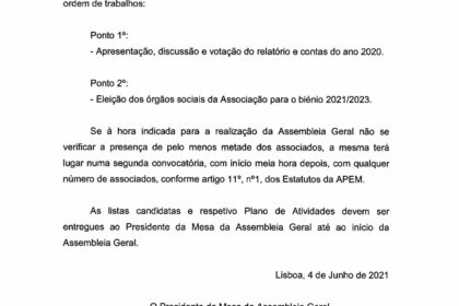 Convocatória Assembleia Geral 2021